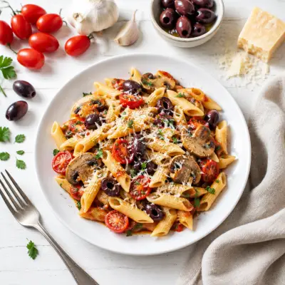 Tomato, Mushroom & Kalamata Olive Penne with Parmesan