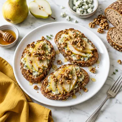 Warm Pear, Walnut & Blue Cheese Toasts with Honey