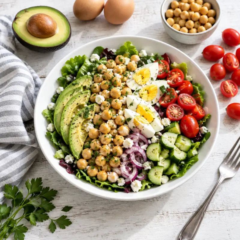 Vegetarian Cobb Salad with Chickpeas, plated