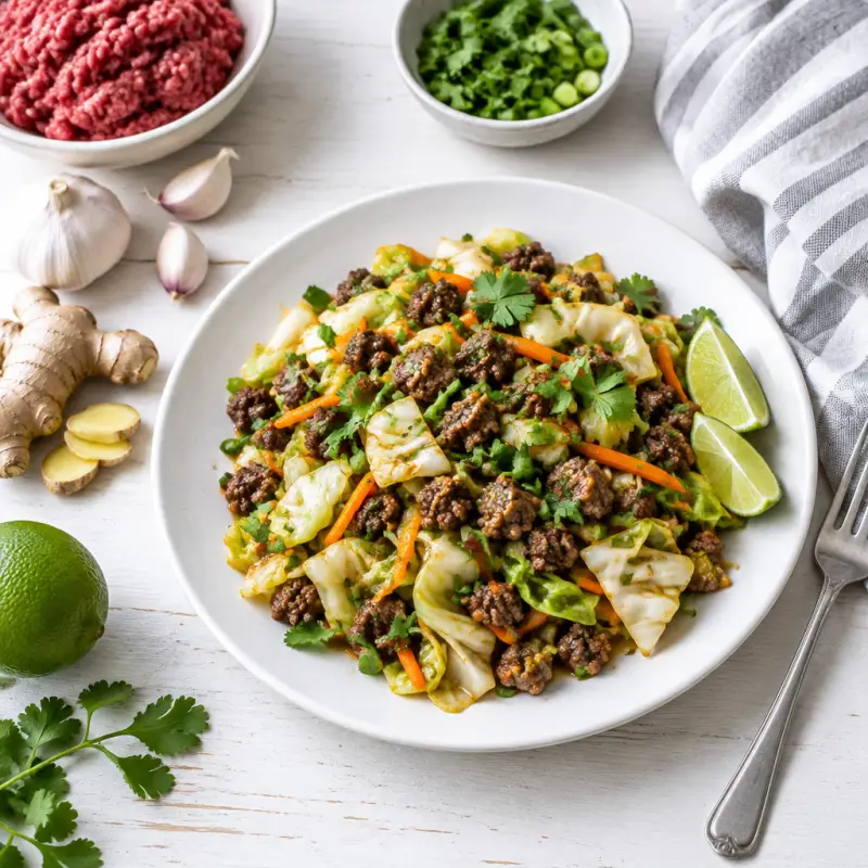 Weeknight Beef & Cabbage Stir Up, plated