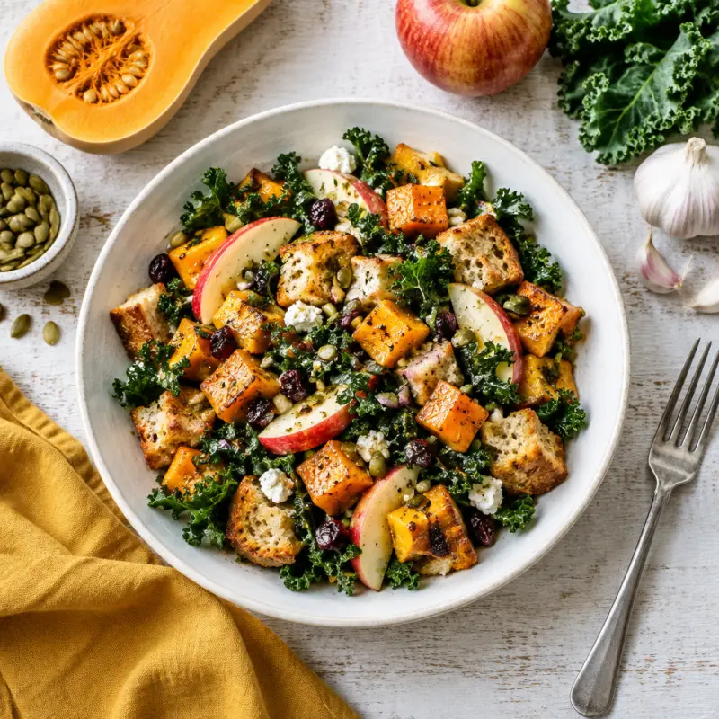 Winter Panzanella Salad with Butternut Squash & Apples, plated