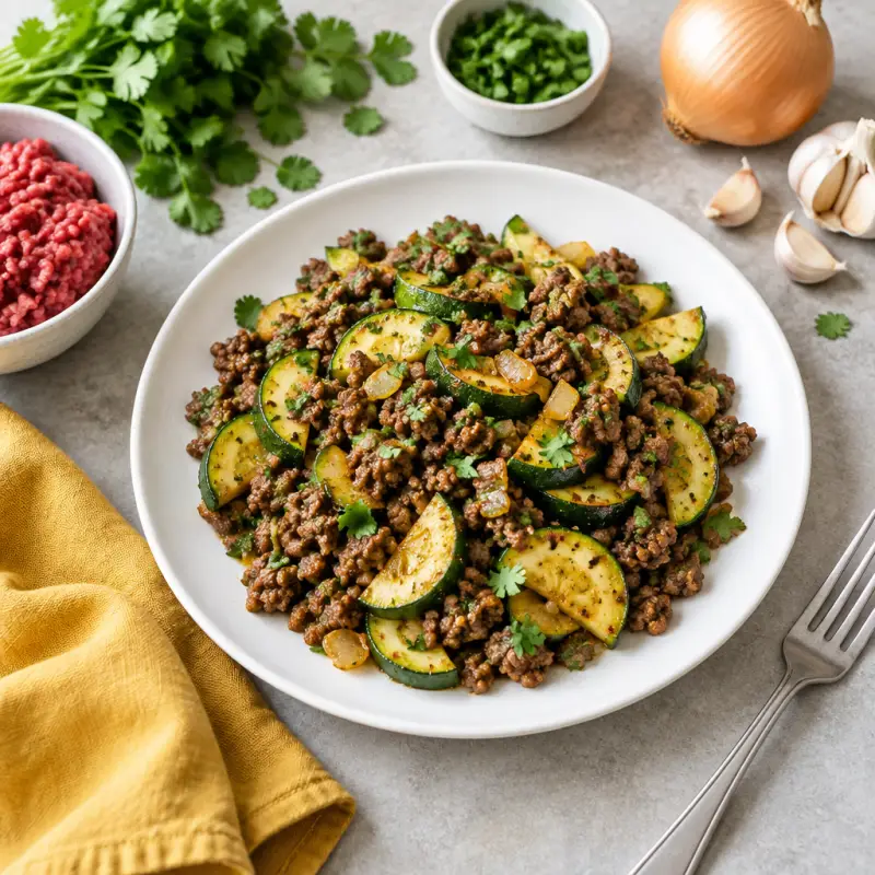 Zucchini & Beef Skillet, plated