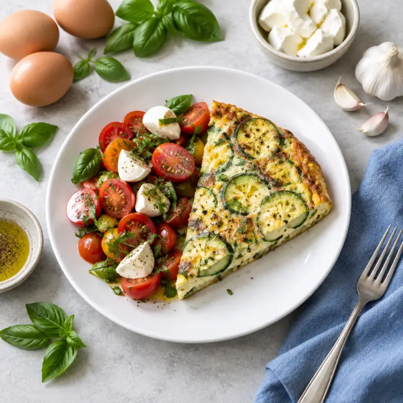 Zucchini Frittata with Tomato Basil Salad, plated