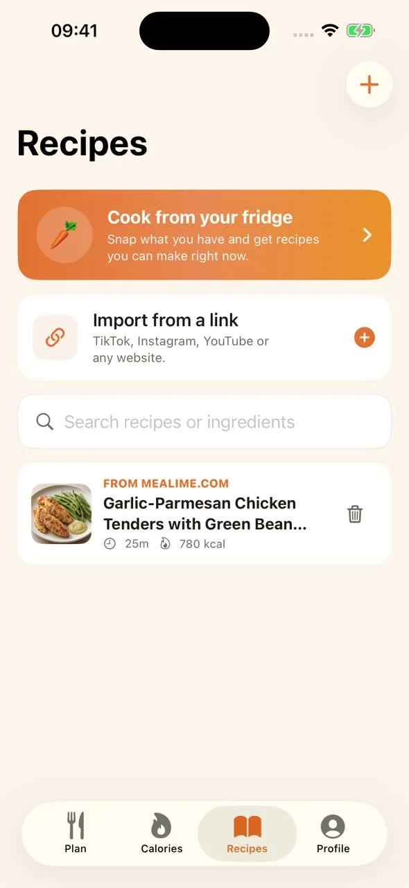 The imported chicken tenders recipe now appears in MealPot’s Recipes tab.